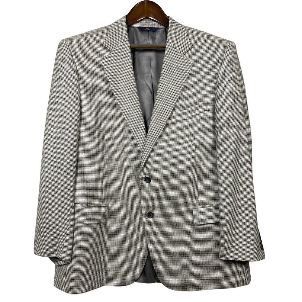 Brooks Brothers 346 Blazer Mens 46R Grey Silk Wool Houndstooth 2 Button Vent